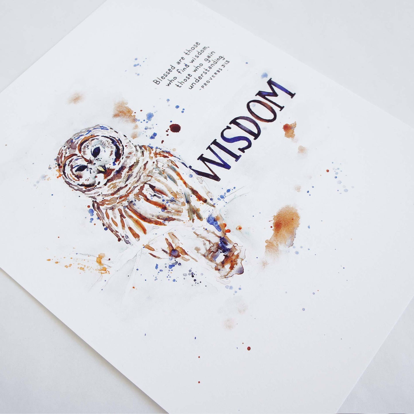 Angle of Wisdom Owl - Proverbs 3:13 Scripture Art Print