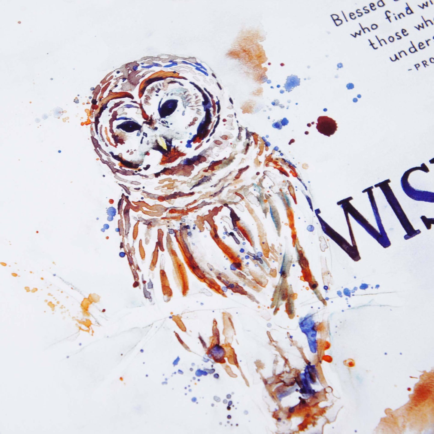 Verse detail of Wisdom Owl - Proverbs 3:13 Bible Art Print