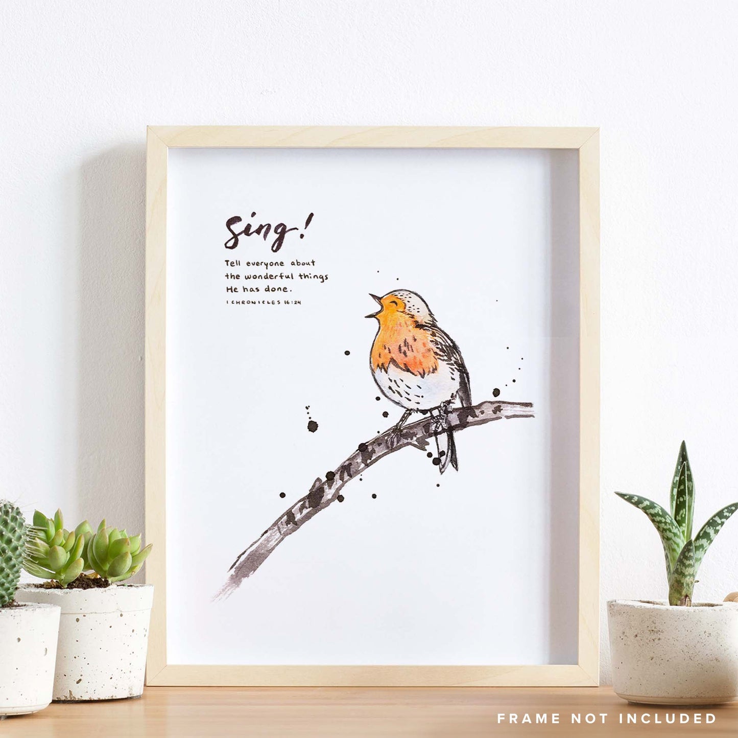 Wood Framed Scripture Art Print of "Tell everyone about the wonderful things He has done." - 1 Chronicles 16:24