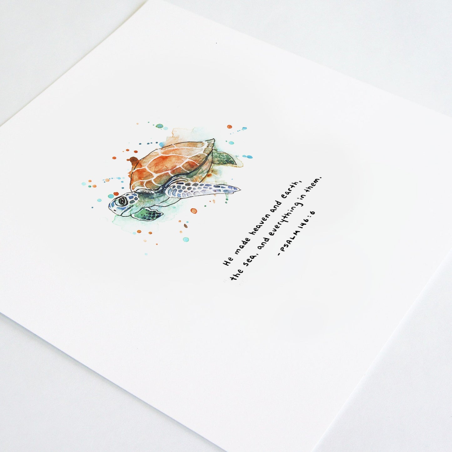 Psalm 146:6 Artwork of a sea turtle - "He made heaven and earth, the sea and everything in them."