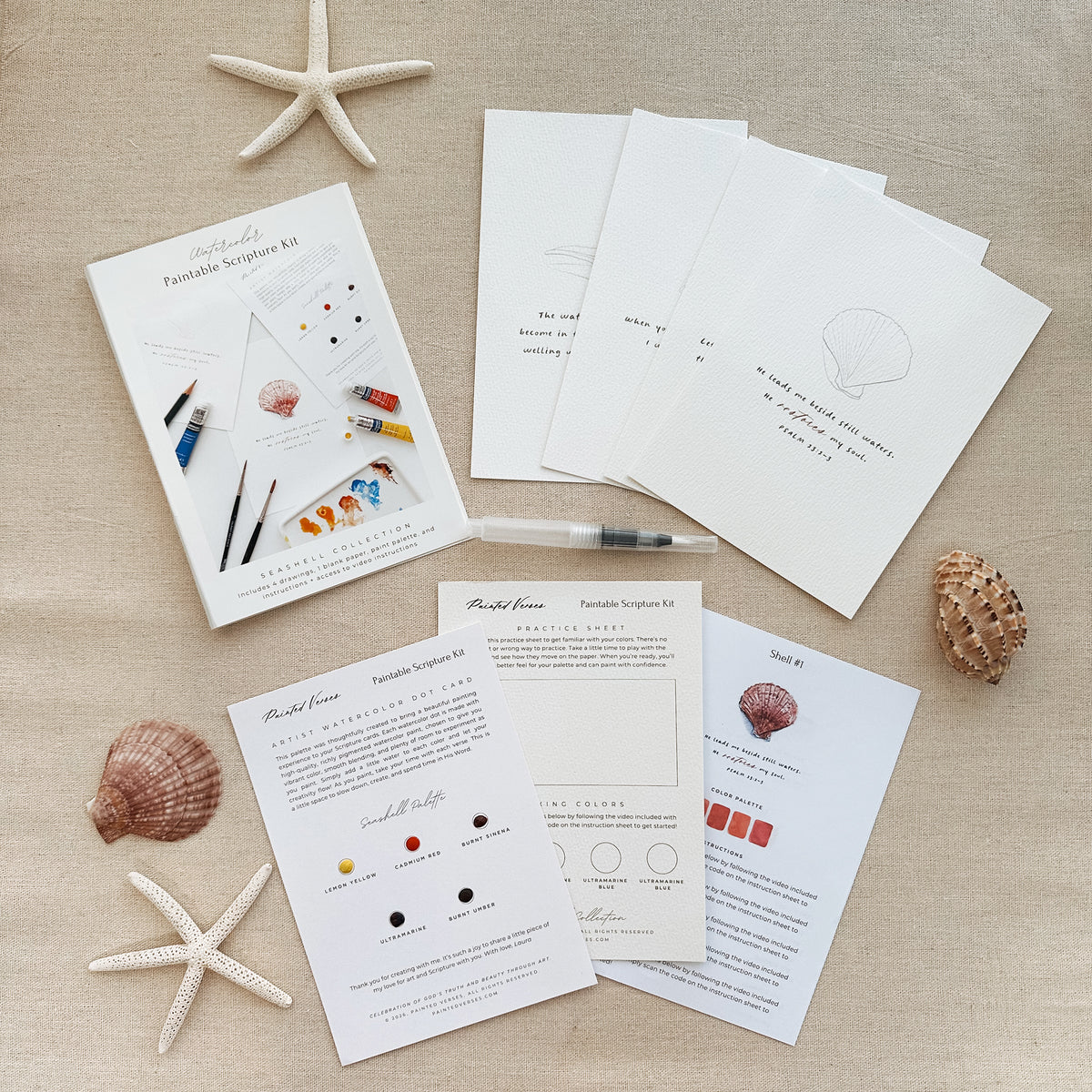Paintable Watercolor Scripture Kit - Seashell Collection