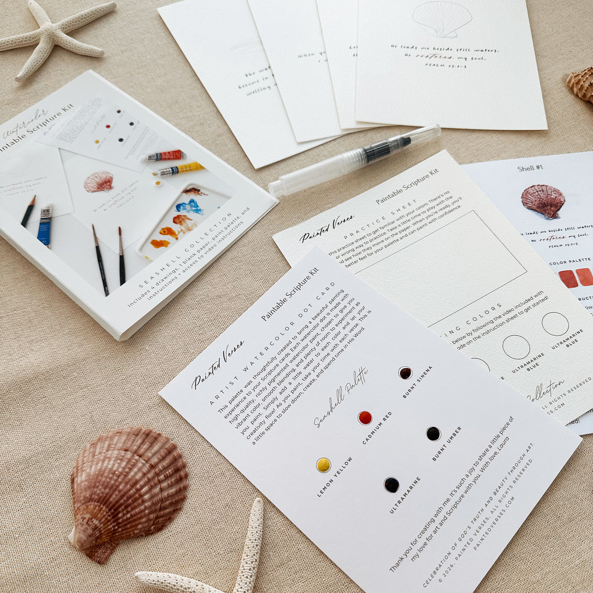 Paintable Watercolor Scripture Kit - Seashell Collection