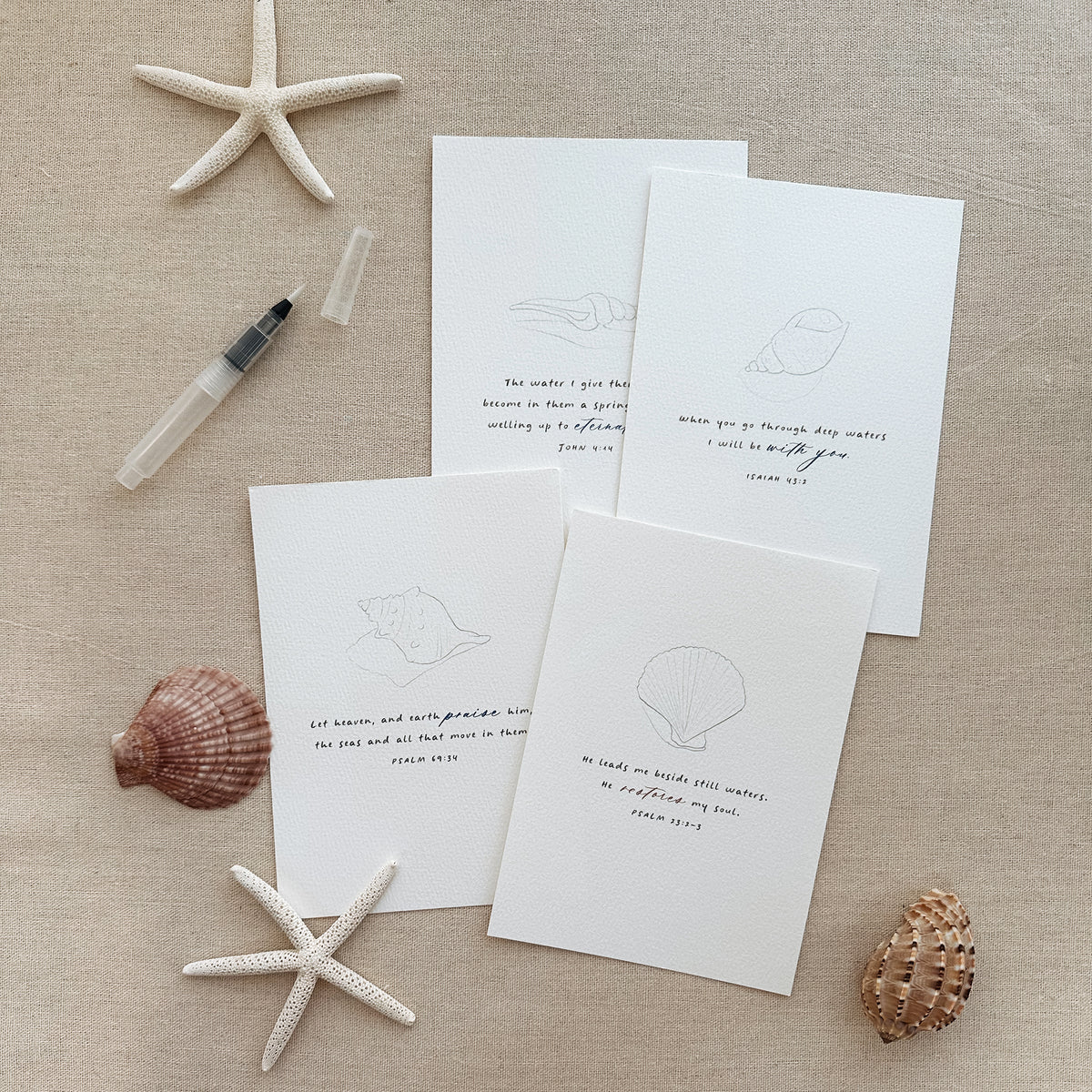 Paintable Watercolor Scripture Kit - Seashell Collection
