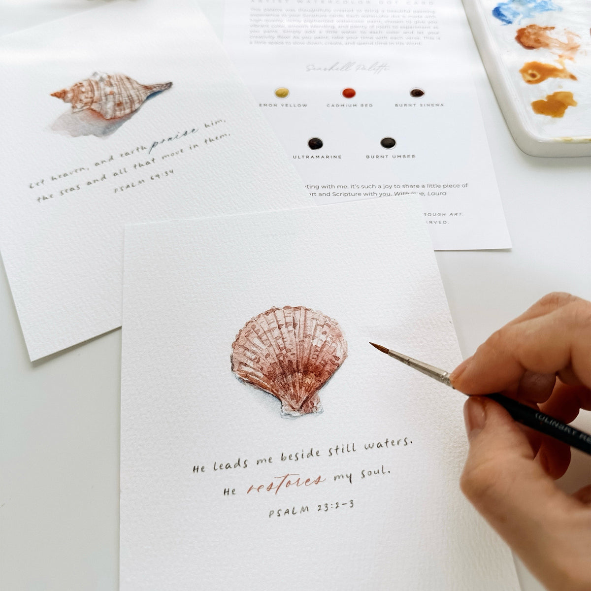 Paintable Watercolor Scripture Kit - Seashell Collection