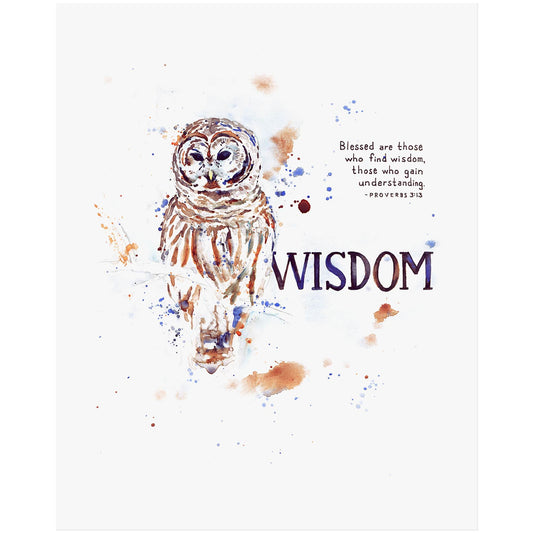Wisdom Owl - Proverbs 3:13 Scripture Art Print