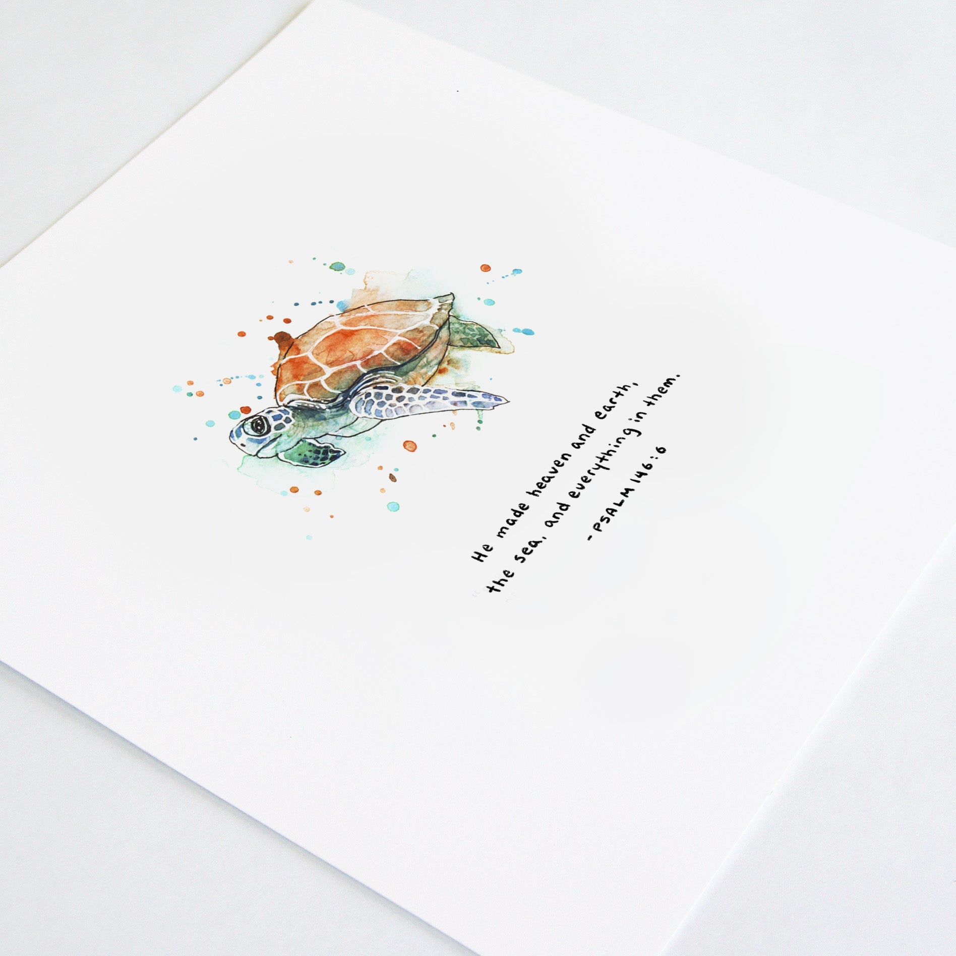 Psalm 146:6 Artwork of a sea turtle - "He made heaven and earth, the sea and everything in them."